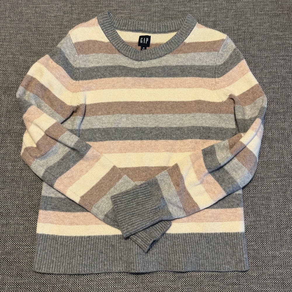 GAP Striped Crewneck Sweater in Gray, Cream & Taupe